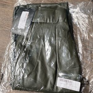 Khaki Faux Leather Split Hem Skinny Pants
